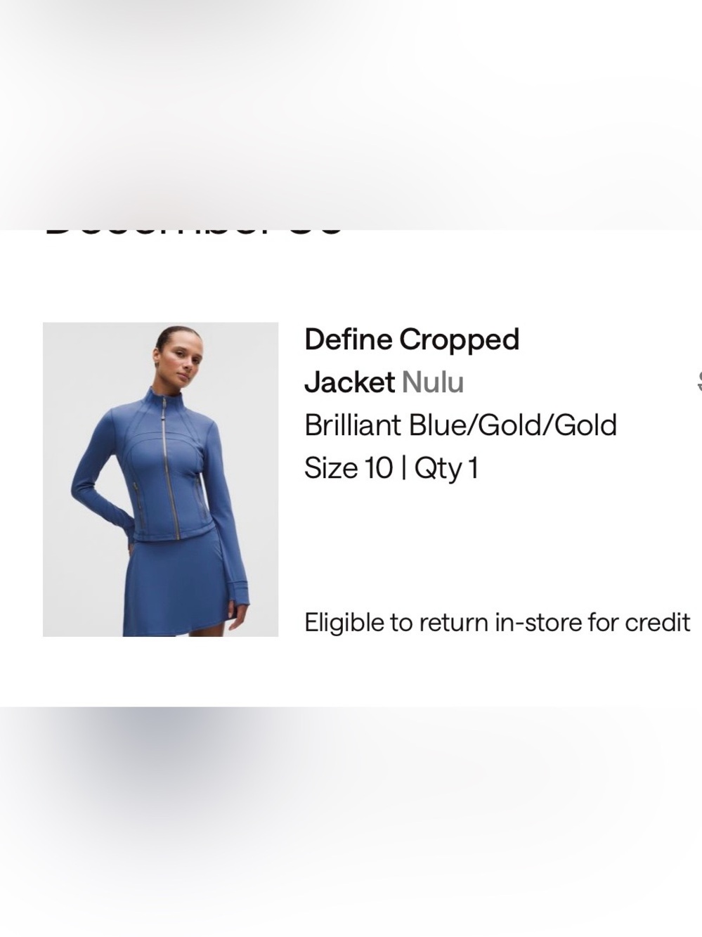 lululemon athletica Define Cropped Jacket in Brilliant Blue with Gold Trim